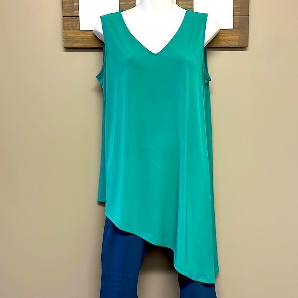 G.I.L.I Asymmetrical Silky Green Sleeveless Blouse- Small